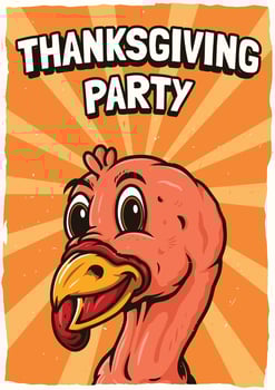 Thanksgiving party poster with turkey mascot vector