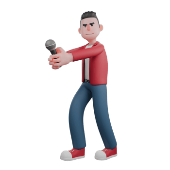 3D Animated Male Singer. A male singer is standing while holding a mic in both hands. Vocal Artist Design png
