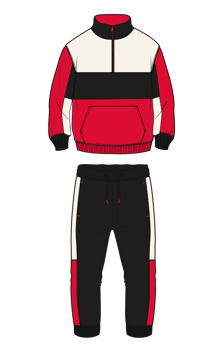 A red and black tracksuit with a white and black stripe png