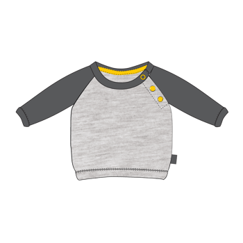 A baby sweater with yellow buttons and grey sleeves png