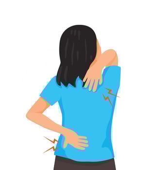Back view young woman suffering from back pain vector