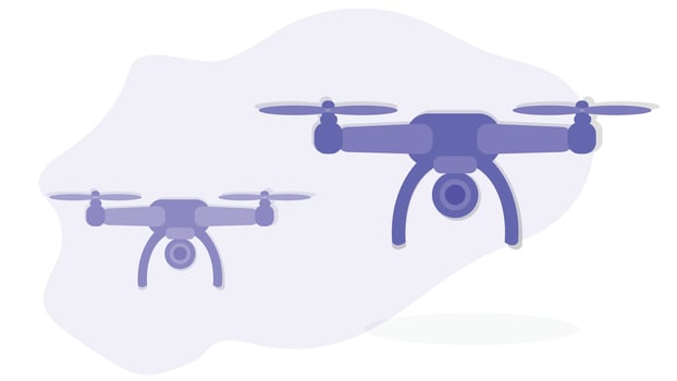 Flying drones with cameras in air flat design vector