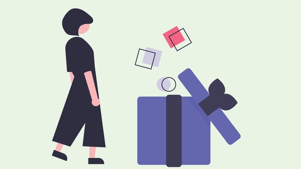 Woman receives a gift box opened flat illustration vector