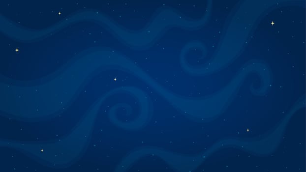 Dark blue space background illustration. Flat style horizontal space backdrop with abstract star systems on blue color background for astronomy wallpaper design or children science graphic. vector