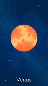 Cartoon space planet Venus illustration. Celestial object art concept with isolated planet Venus in solar system on dark blue vertical background for space decoration design concept vector