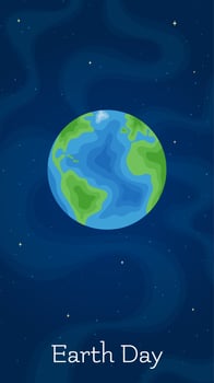 International Earth Day environment protection banner. Flat style planet Earth on vertical space blue background for world ecology, green energy and global recycling projects vector