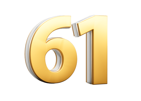 3D Golden Shiny Number 61 Sixty one With Silver Outline 3D Illustration png