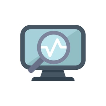 Magnifying glass analyzing graph on computer screen vector