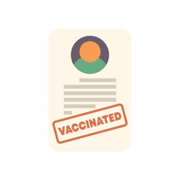 Vaccination document showing patient is vaccinated with red approved stamp vector