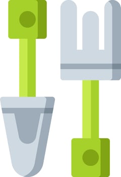 A green and white shovel and shovel vector