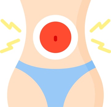 A woman's stomach with a red button on it vector