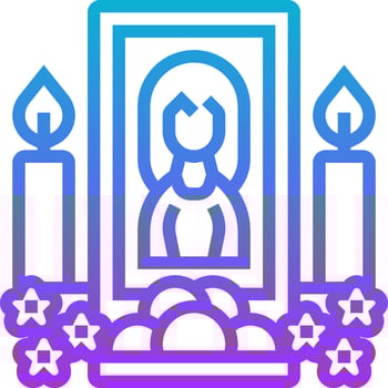 A blue and purple icon of a woman in a church vector