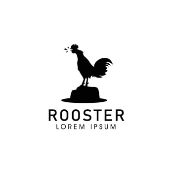 black rooster crowing logo design, silhouette of a crowing rooster on a rock. rooster crowing vector