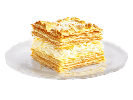 Pastries Napoleons with layers of puff pastry and rich vanilla cream served on a transparent png