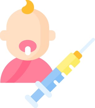 A baby with a syringe in its mouth vector