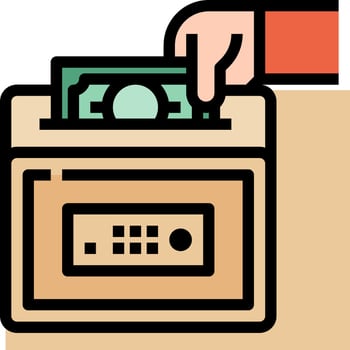 A hand putting money into a safe box vector