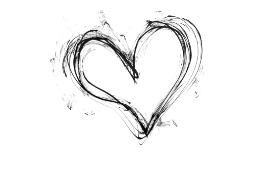 Black and white photo of a heart made of water. png
