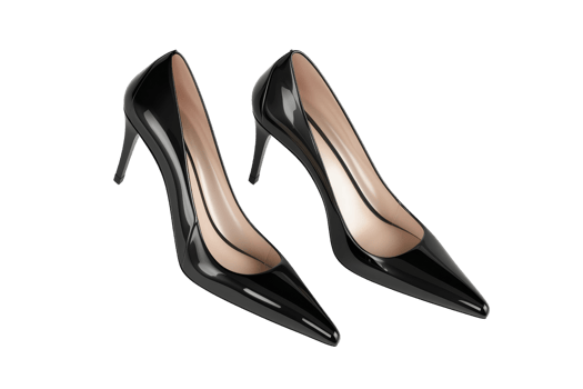 Elegant black high-heeled shoes with a glossy finish, perfect for formal events and special occasions. png