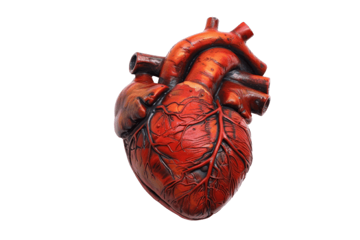High-quality anatomical model of a human heart showing detailed veins and arteries for medical and educational purposes. png