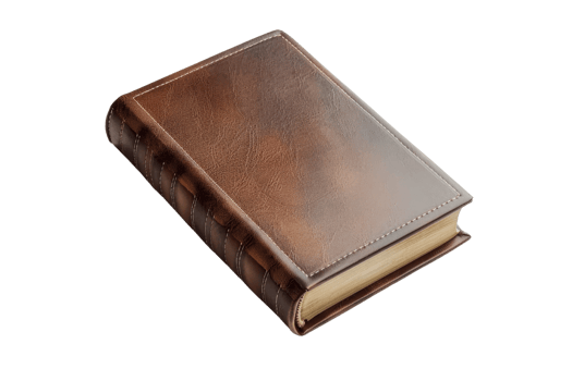 A vintage leather-bound book with a rich brown cover, capturing the essence of classic literature and timeless knowledge. Perfect for study or decoration. png