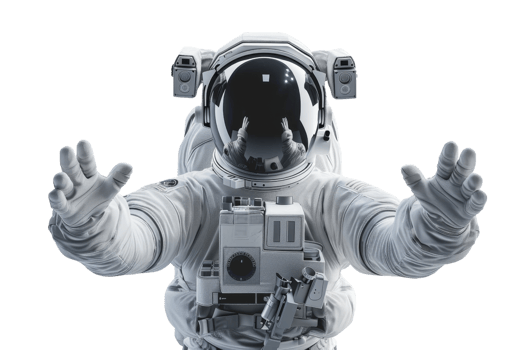 Astronaut in full space suit with arms extended, depicting space exploration and adventure. Isolated on transparent background. png