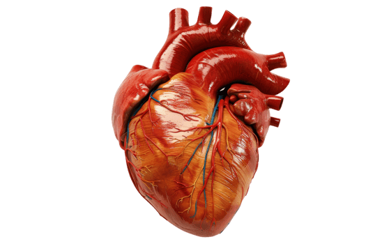 Detailed 3D rendering of a human heart showcasing anatomical structures, perfect for medical and educational purposes. png