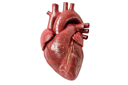 Detailed anatomical model of the human heart showcasing arteries and veins, perfect for educational and medical use. png