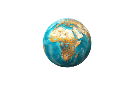 Realistic depiction of Earth highlighting Africa and surrounding oceans, showcasing detailed continents and vibrant colors against a transparent background. png