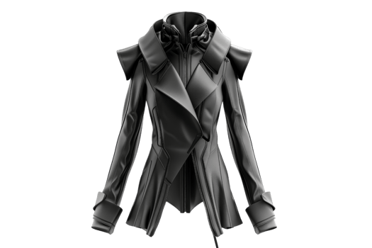 Stylish black leather jacket on transparent background. showcasing modern fashion design with unique details and a sleek look. png