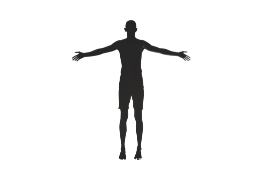 black outline of a person standing with their arms outstretched. The figure is surrounded by a grid of colored dots. png