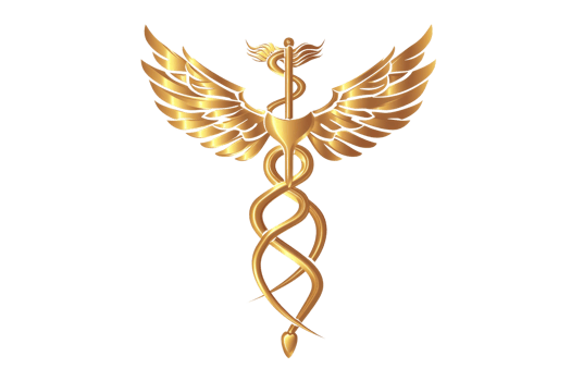 golden caduceus, which is a winged staff with two snakes entwined around it. It is often used as a symbol of medicine and healthcare. png