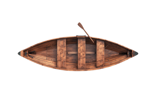Top view of a handcrafted wooden rowboat with an oar, capturing the essence of nautical craftsmanship. png