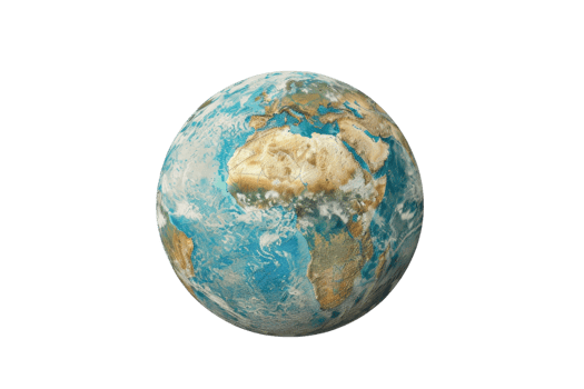 High-resolution image of planet Earth viewed from space, showing detailed continents and oceans with a focus on Europe, Africa, and Asia. png