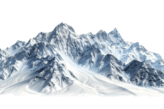 Majestic snowy mountain range with sharp peaks and clear skies. Perfect for nature, winter, and travel themes. png