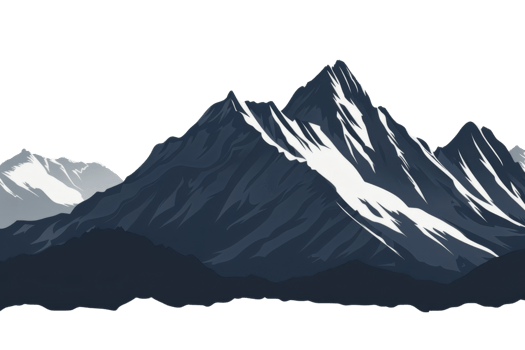 snow-capped mountains in the distance with a dark blue sky. png