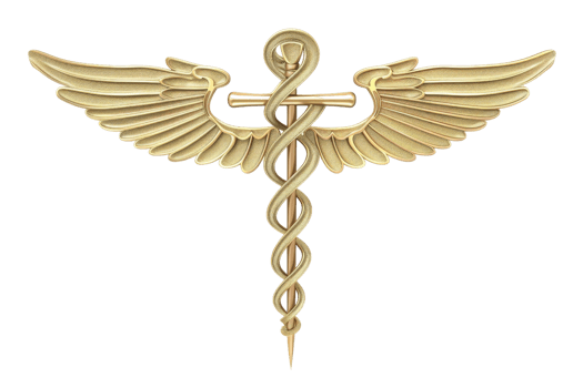 The golden caduceus is a symbol of Hermes, the Greek god of trade, thieves, travelers, and sports. It is often used as a symbol of medicine, especially in the United States. png