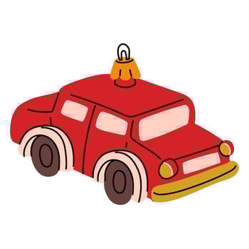 A Soviet Christmas tree toy. A red Zhiguli passenger car, a glass toy. Cute illustration in vintage colors. Festive decorations for New Year and Christmas that can be hung on the Christmas tree vector