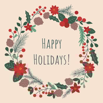 Happy holidays Christmas cozy wreath with berries, foliage and holly vector