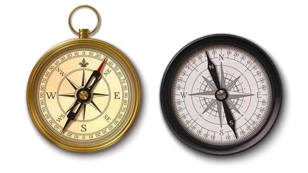 Realistic antique bronze and brass marine compass vector