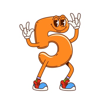 Groovy math number five 5 retro cartoon character vector