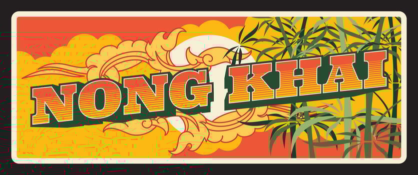 Nong Khai Thailand province vintage travel plate vector