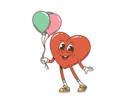 Cartoon retro groovy valentine heart character vector