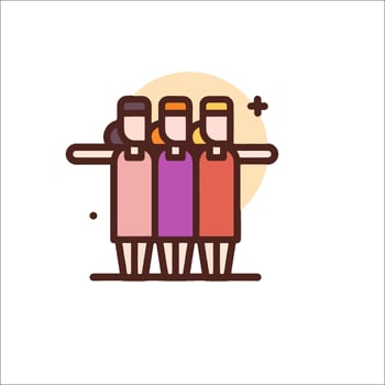Three women standing together with their arms around each other vector
