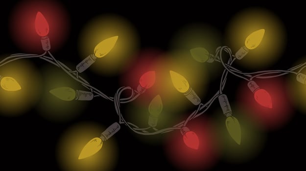 Christmas Lights seamless border. outline illustration. Hand drawn vintage holiday garland. Xmas decor line art. Drawing string of bulbs. Background for New Year decoration vector