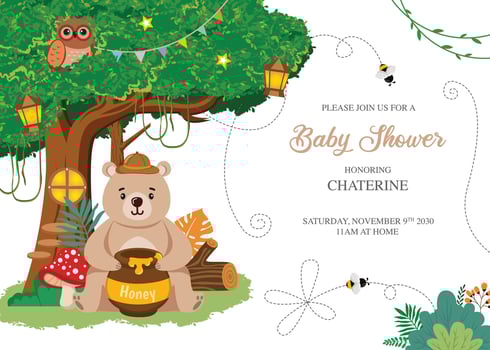 Baby shower invitation with bear and owl vector