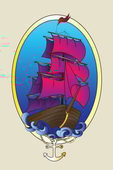 Tattoo ship color hand drawn doodle illustration vector