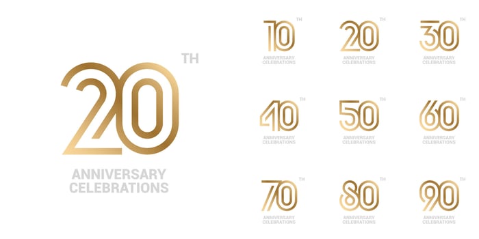Set of anniversary logo design. Symbols of celebration 10, 20, 30, 40, 50, 60, 70, 80, 90 years. Numbers on a white background. vector