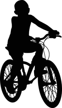 Young boy riding bicycle silhouette vector