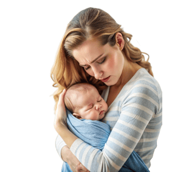 Tender moment, mother holding sleeping baby in her arms png