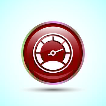 Speedometer Icon design illustration, Speed indicator sign symbol, Red color round button design vector